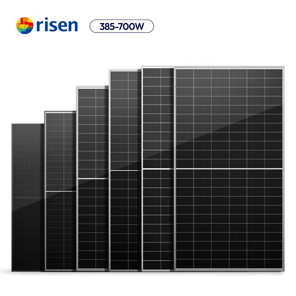 ردیفی از پنل‌های خورشیدی برند رایزن (Risen) با توان خروجی ۳۸۵ تا ۷۰۰ وات برای نیروگاه‌های بزرگ