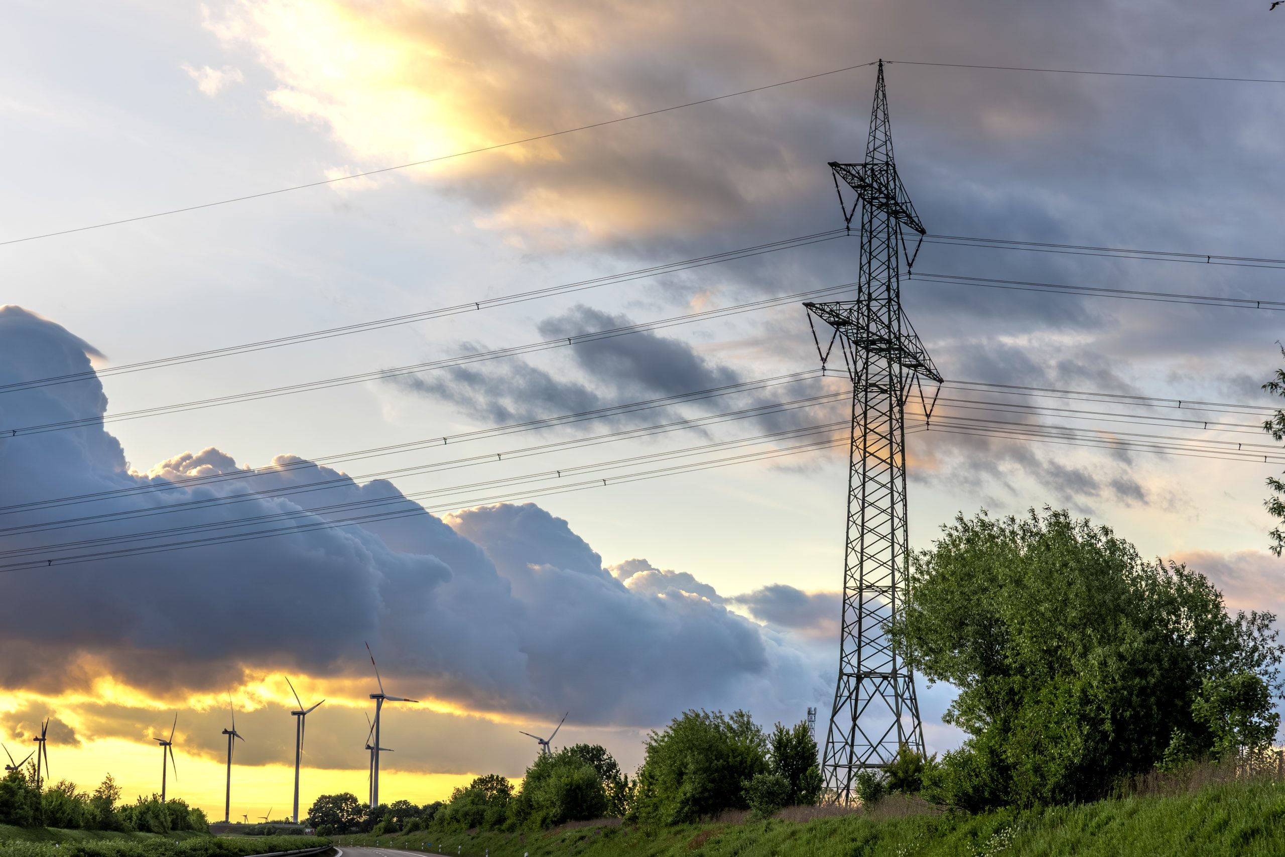 Transmission towers view representing the Medium-Voltage Network Optimization in Malard.